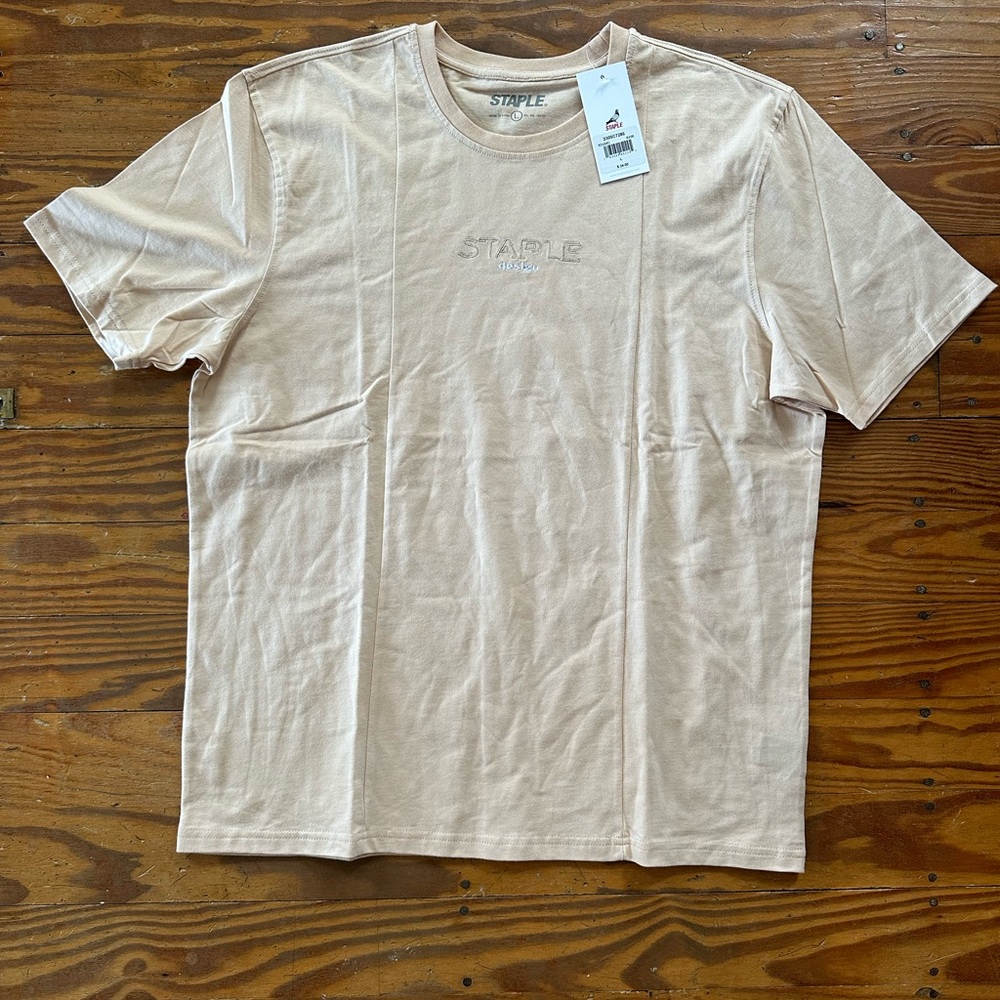 STAPLE PIGEON EMBROIDERED GRAPHIC T-SHIRT ( MENS LARGE ) TAN NWT